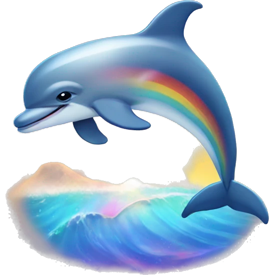 Dolphin with sunset behind and rainbows in the ocean  emoji