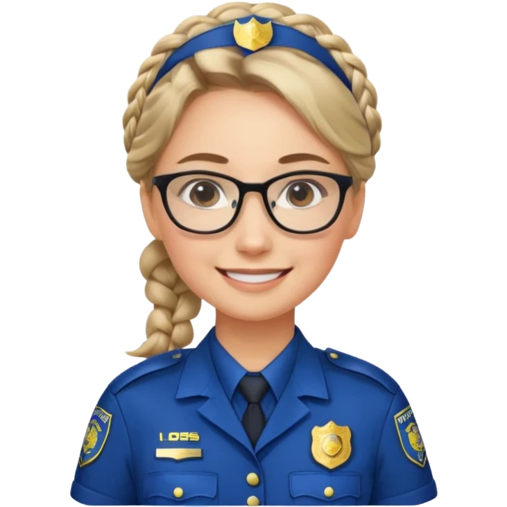 police officer woman with glasses, wearing uniform, braided hair emoji