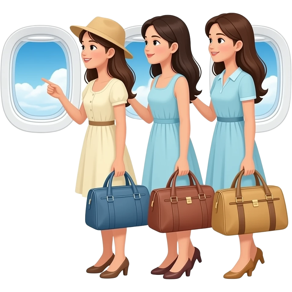 3 girls travelling plane emoji