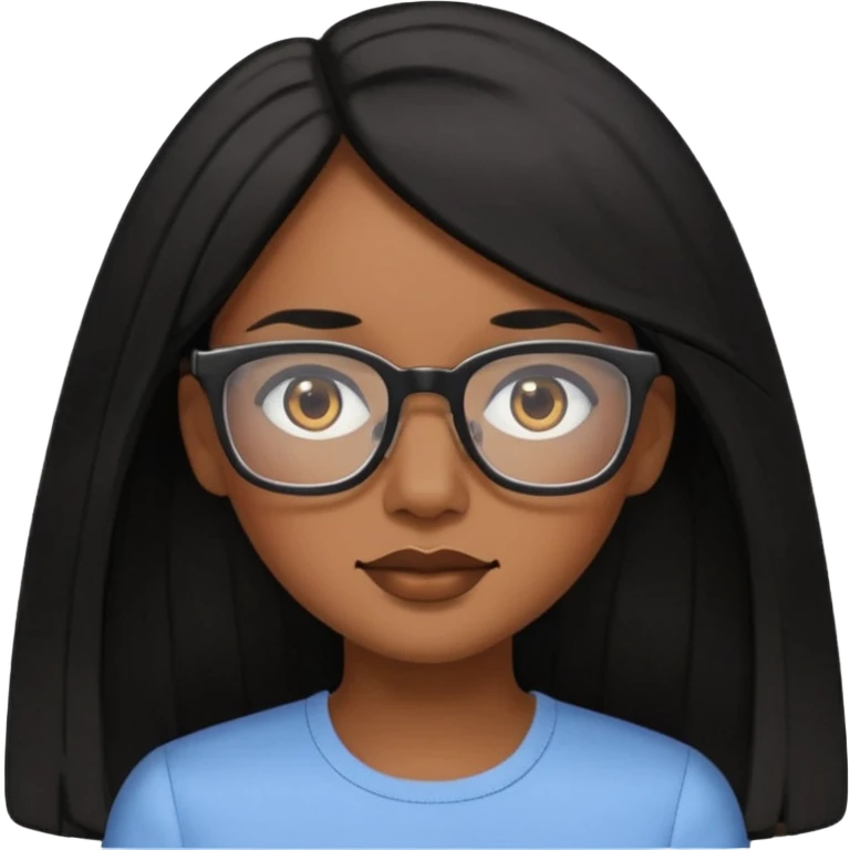 Cor da pele parda óculos um pouco quadrado cabelos longos e preto roupas blusinhas de manga curta emoji