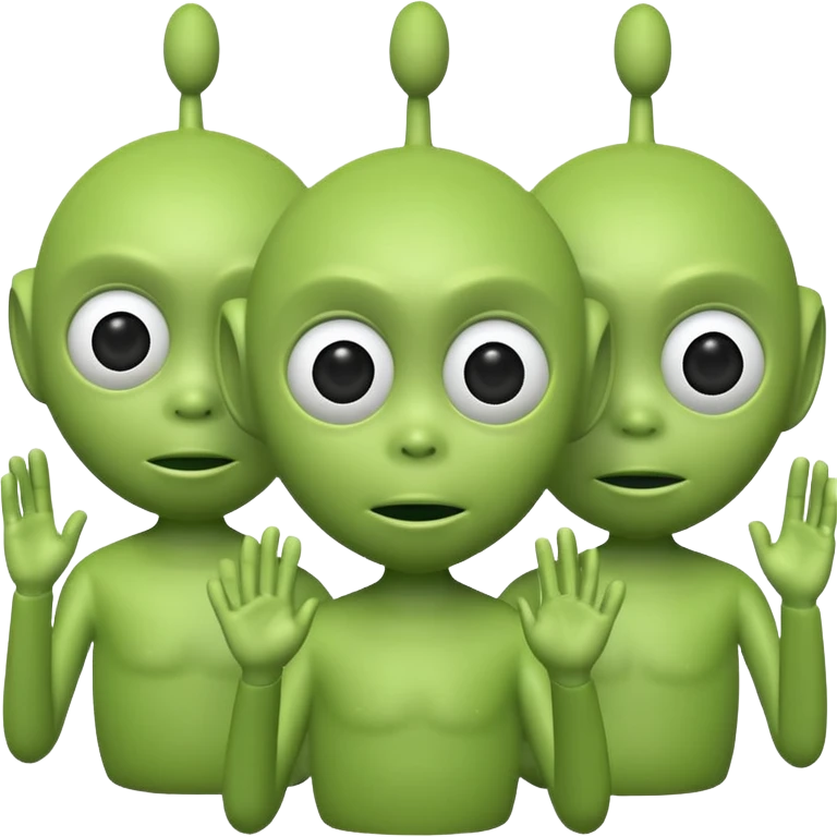 three little green men aliens from Toy Story together, all saying 'ooooo' emoji