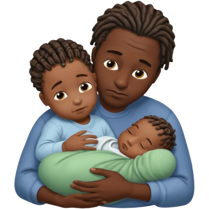African very dark black skinDad with short dread locs, with his newborn in arm, babys face is not seen, baby has brown skin emoji
