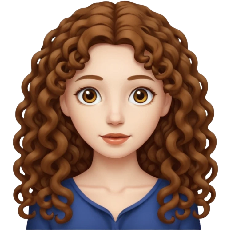 pale woman with brown curly very long hair, middle part. the hair is very long, waist length, but you can't see her waist emoji