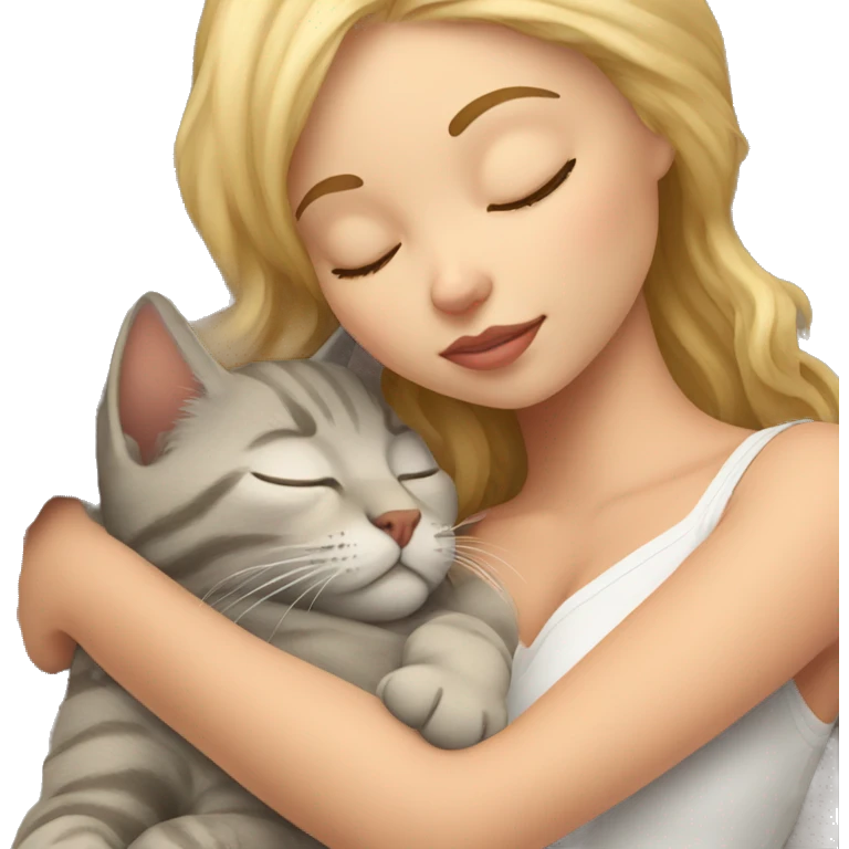 blonde girl sleeps with cat emoji