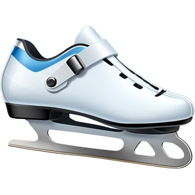 An icon showing close-up speed skating boots with long blades gliding across smooth ice. In the background, a professional racing track curves through a snowy winter landscape with mountains and pine trees under a bright sky. Transparent background enhances the dynamic scene. emoji