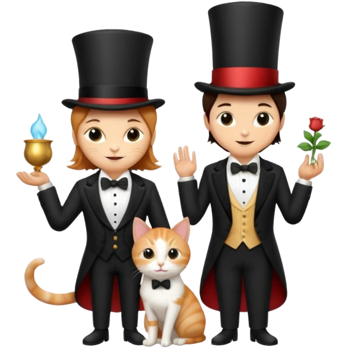 magician couple and their pet cat emoji