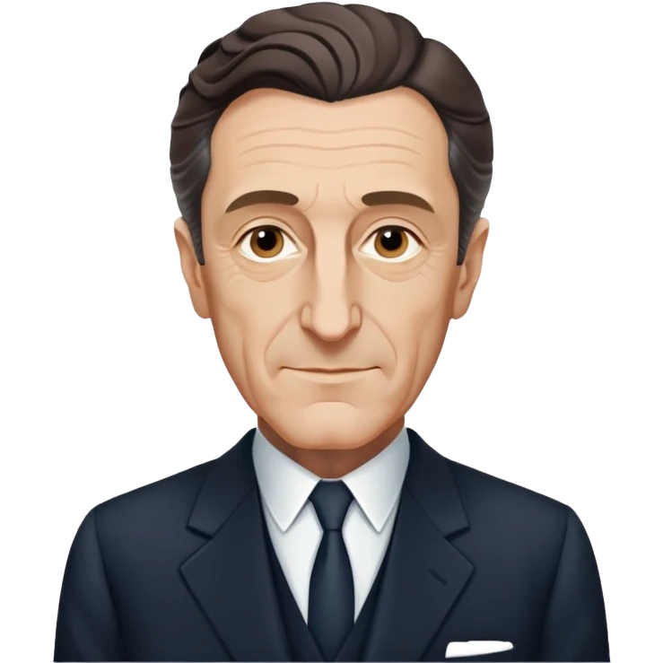 Maurice Merleau-Ponty wearing a suit, intellectual look, subtle smile emoji