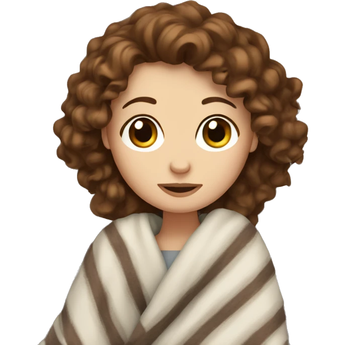 White Girl with curly brown hair in a blanket  emoji