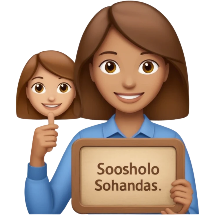 brown haired women with a sign with "Sosholondas" on it emoji