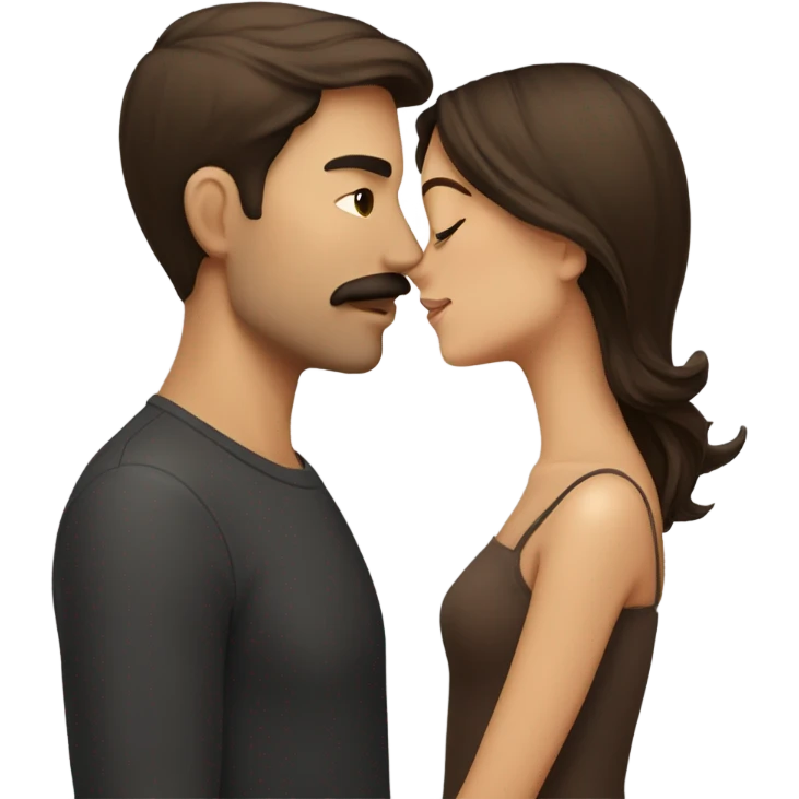 Man with brown hair and mustache kissed beautiful girl with dark brown hair  emoji