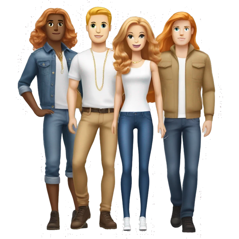 Glam brunette white ken and glam ginger haired white barbie emoji