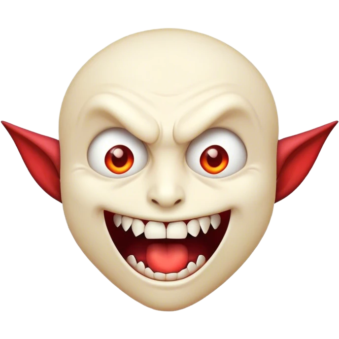 Cinematic Comical Vampire Portrait Emoji, with a sharply stylized, slightly caricatured pale face accented with exaggerated fangs and overly dramatic wide eyes filled with comic shock, head tilted in a hilariously startled pose, simplified yet amusingly detailed, glowing with a soft mysterious glow and a playful outline capturing the quirky humor of a vampire in disbelief! emoji