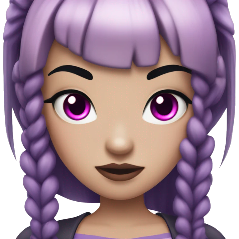 teenage vampire girl with pale pink skin, purple eyes, black hair with pink streaks, pigtails with bangs emoji