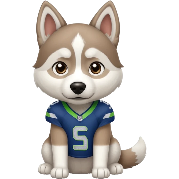 White  brown husky with Seattle Seahawks gear emoji