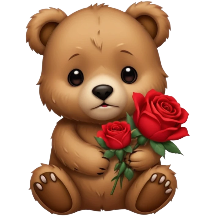 Cute bear with sad puppy dog crying eyes holding roses with this  emoji