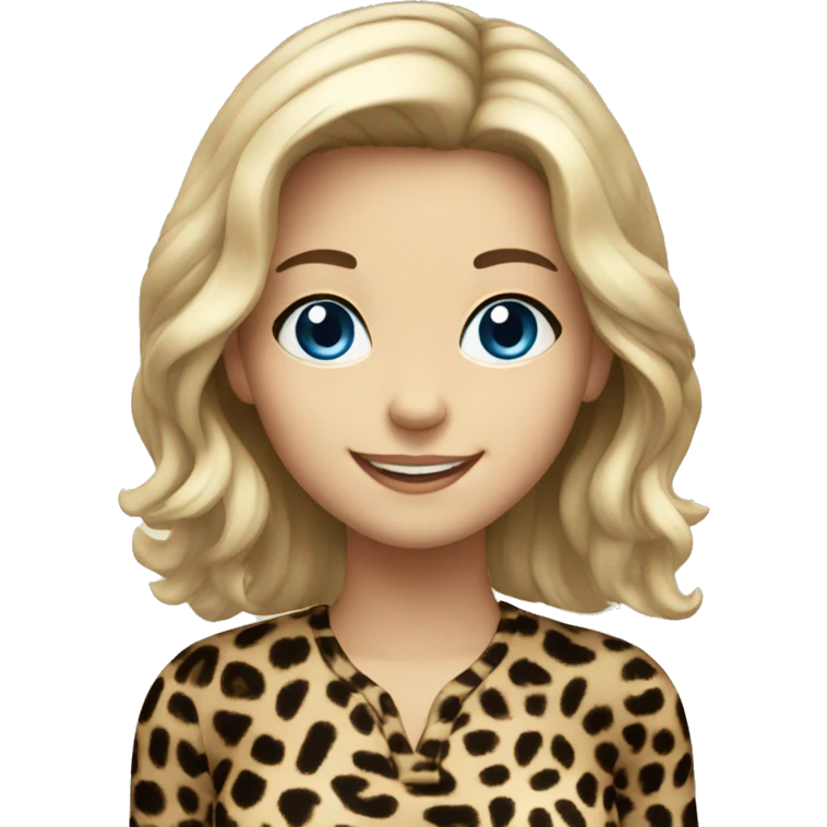 smiling girl in leopard print with black hair blue eyes emoji