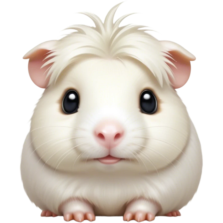 Cinematic Cute White Guinea Pig Portrait Emoji, Head tilted playfully and inquisitively, showcasing a silky, immaculate white fur with a natural glow, round, sparkling dark eyes filled with curiosity, Simplified yet irresistibly adorable features, highly detailed, glowing with a warm, friendly light, high shine, affectionate and lively, stylized with a touch of whimsy, bright and endearing, soft glowing outline, capturing the essence of a mischievous yet loving guinea pig, so playful it feels like it could nuzzle out of the screen and into your arms! emoji