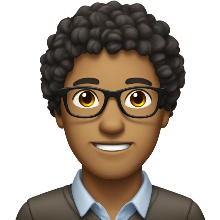 tan man with curly black hair and brown eyes and glasses  emoji