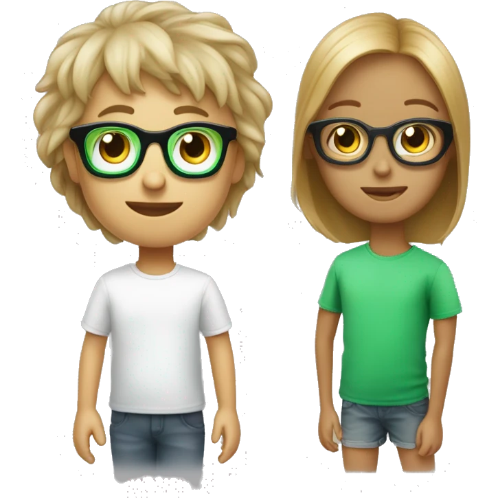 enfant avec des cheveux cours et maron 
avec des lunette de soleil noir et un t-shirt vert clair emoji