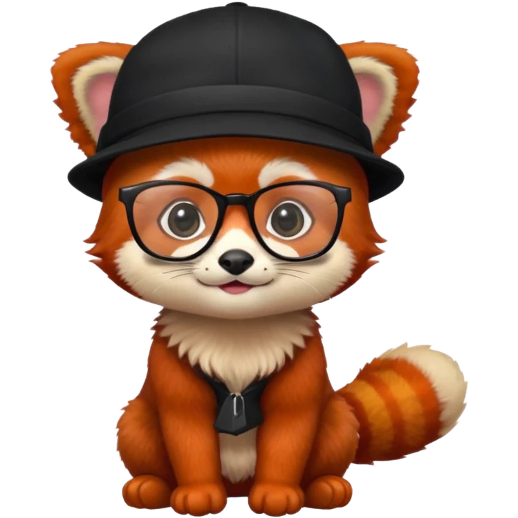 baby Red panda wearing black hat and glasses emoji