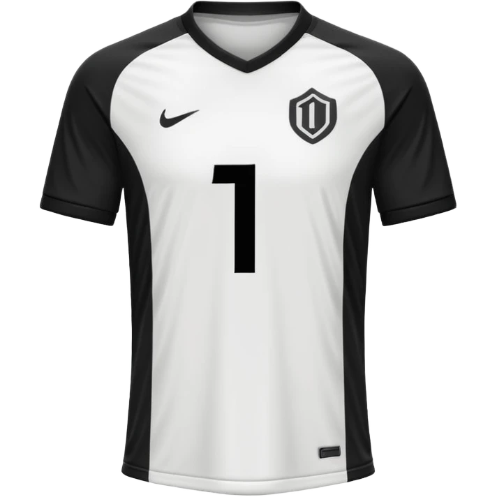 White and black soccer jersey with number 1 with and a logo on it emoji