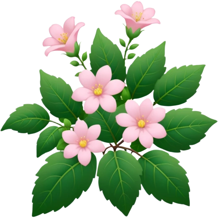 Aesthetic flowers and plants growing from the ground in colours of soft pink matching the deep green leaves (to describe/match with the word flourish) more of a wild bush or vine  emoji