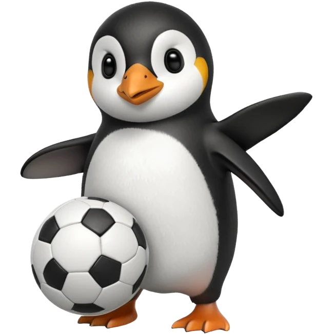 penguin holding soccer ball in hand emoji