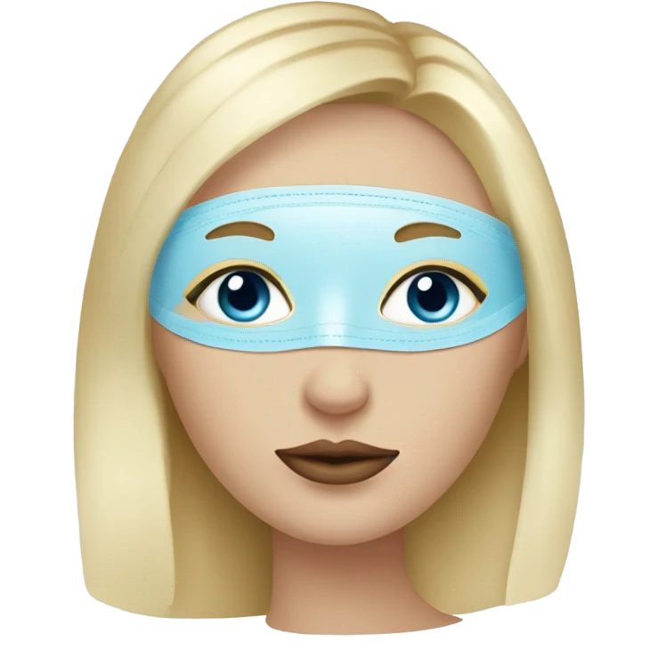 Blonde hair girl with blue eyes and big lips in a face mask relaxing  emoji