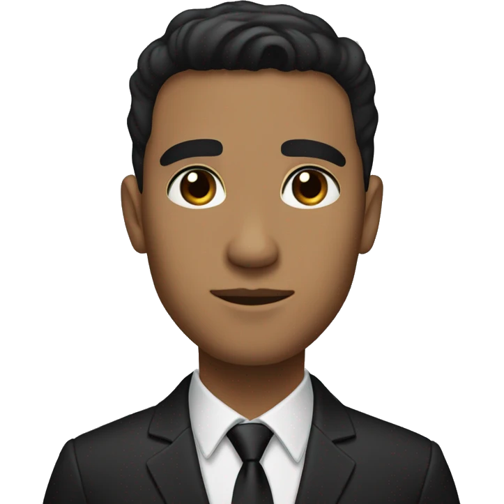 male with light brown skin and black hair and blac eyes without glasses wearing black suit and tie emoji