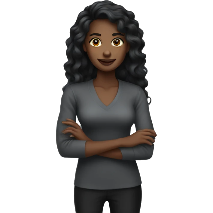 Dark Female long black wavy emoji