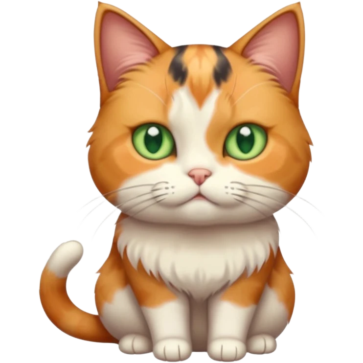 full body calico cat with skinny head and fat body with an anxious face emoji