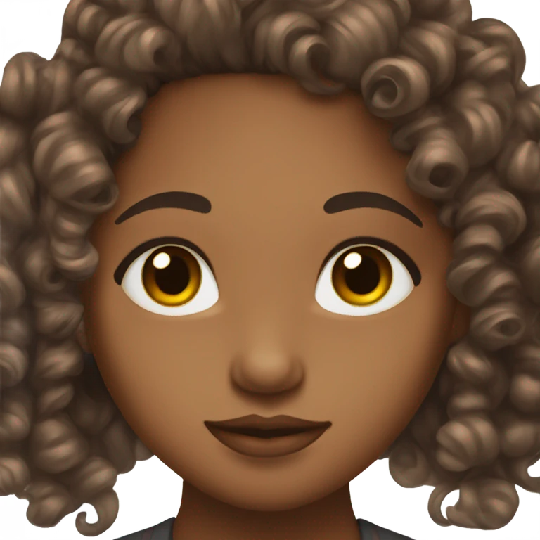 brown girl with curly hair, brown eyes and brown lip linee emoji