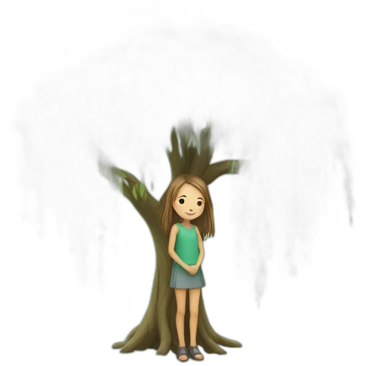 willow tree with young girl under it emoji