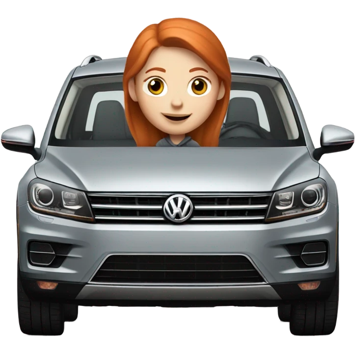 Light Redhead girl driving a grey tiguan  emoji