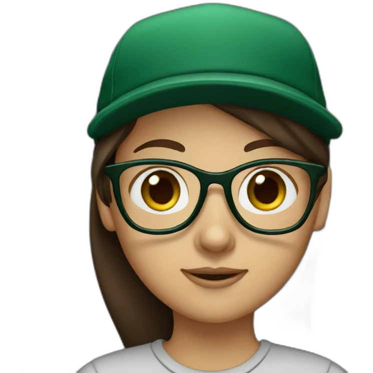 Brown haired girl with dark green cap and glasses emoji