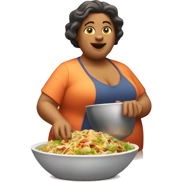 Fat lady making chipotle bowl emoji