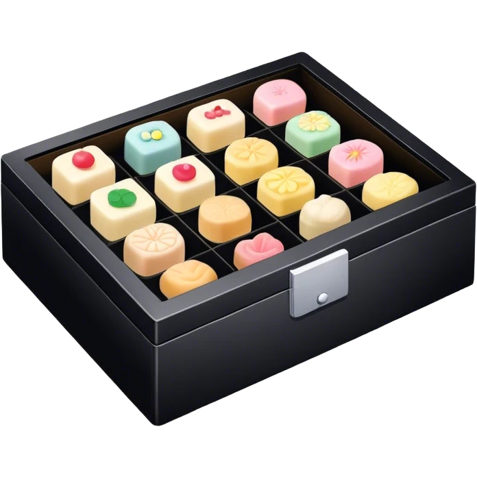 Black box of wagashi with dividers emoji