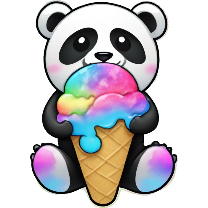 rainbow metal rhinestoned Panda eating tie dye kawaii ice cream emoji