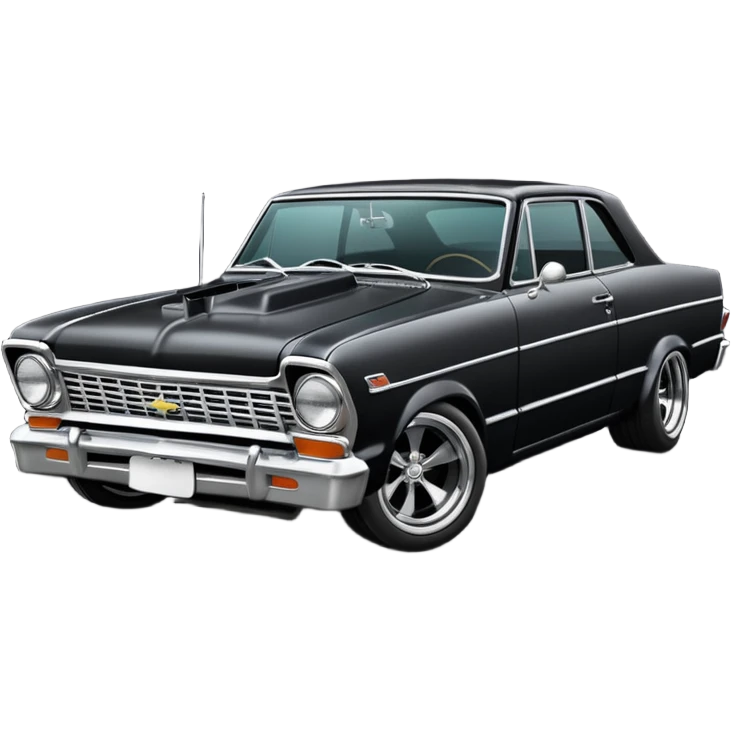 Catwoman’s  black metallic 1965 Chevy Nova SS street rat rod retro modded emoji