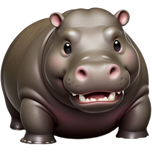 cinematic-hippo-realistic-full-body side view-standing on all fours-emoji,-massive-round-frame-partially-submerged-in-muddy-water,-wide-mouthed-grin-exposing-huge-teeth,-head-tilted-dramatically,-thick-greyish-brown-hide-glossy-from-water,-simplified-yet-realistic-focused-features,-highly-detailed,-glowing-with-an-almost-sarcastic-glow emoji