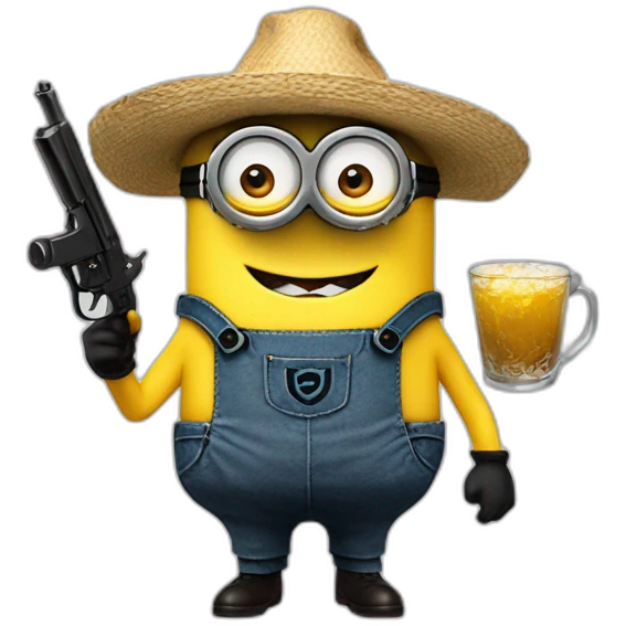 Minion con sombrero de copa y pistola en la mano emoji