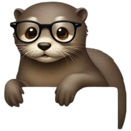 otter wearing eyeglasses back to a pillow using a macbook emoji