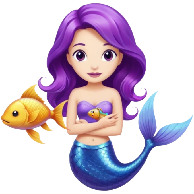 Purple tail mermaid with fish pet emoji