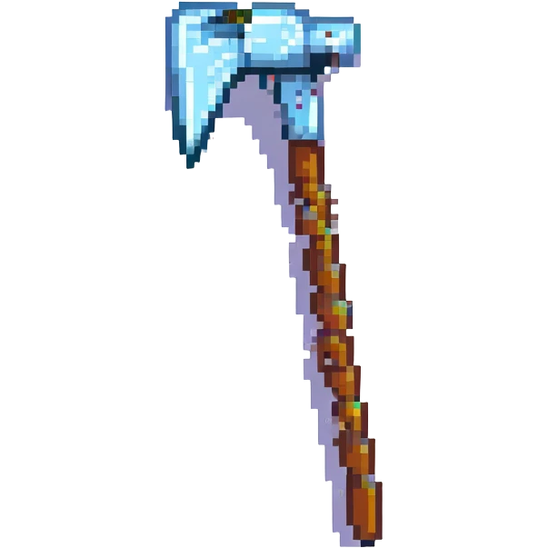 A pixel art pickaxe emoji
