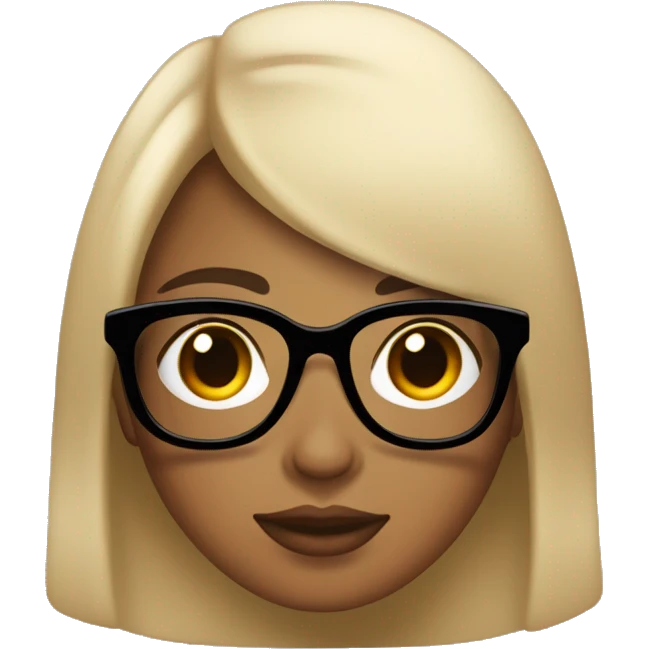 Chica joven cabello negro y piel clara con gafas con una polera beige emoji