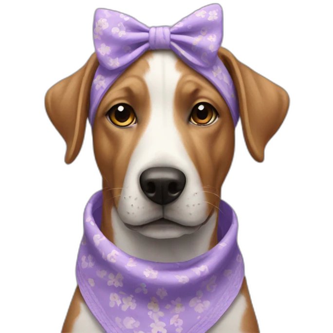 dog wearing lilac floral bandana around neck emoji