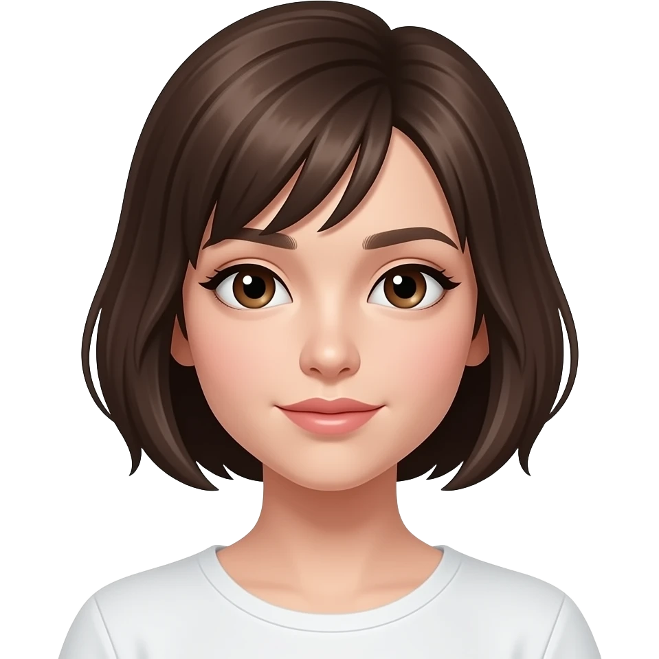 Short hair, brown eyes, slim and female emoji