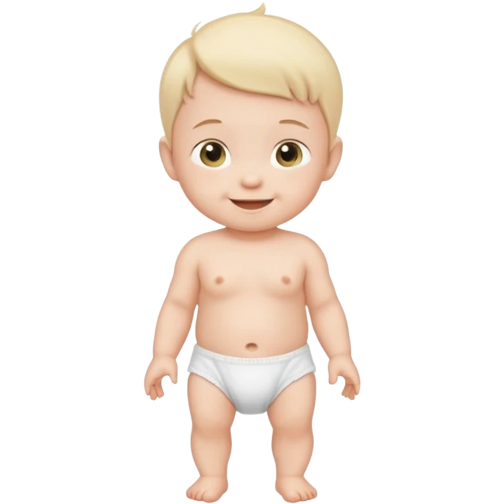 smiling baby standing with support wearing a white diaper emoji