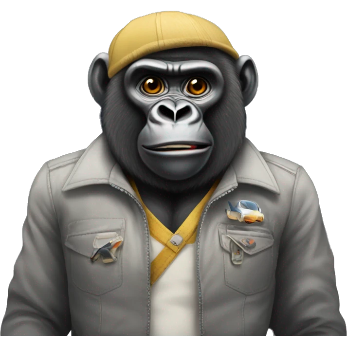 gorilla with human clothes in a aeroplane emoji