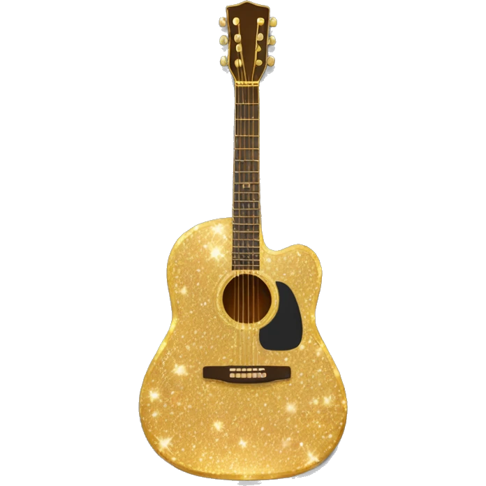 Realistic gold acoustic guitar with sparkly shiny glitter and diamonds on it. emoji
